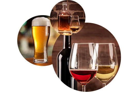 Bilde av forskjellige typer alkoholholdige drikker